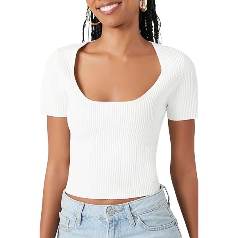 Forever 21 White Ribbed Crop Top